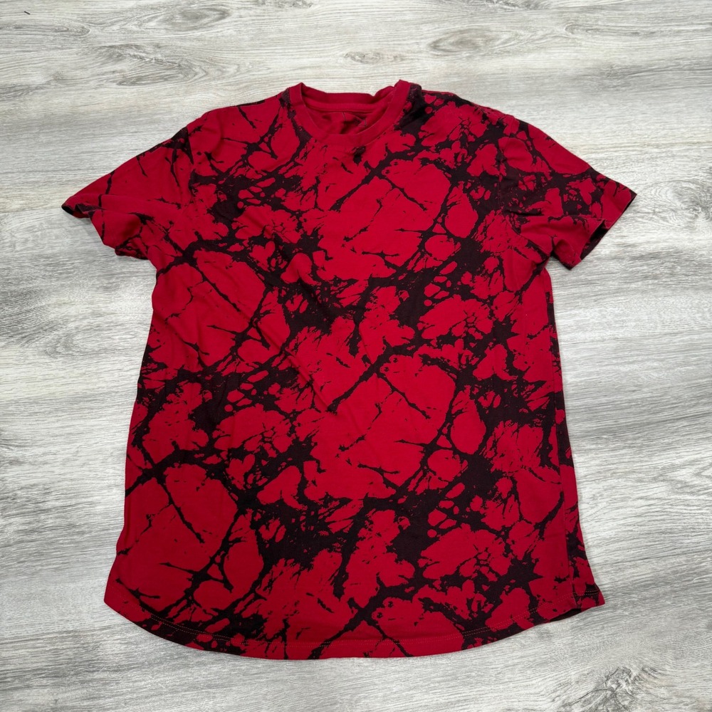 Rue21‎ T Shirt XS Red & Black Abstract Print Jersey Scoop Neck Short Sleeve